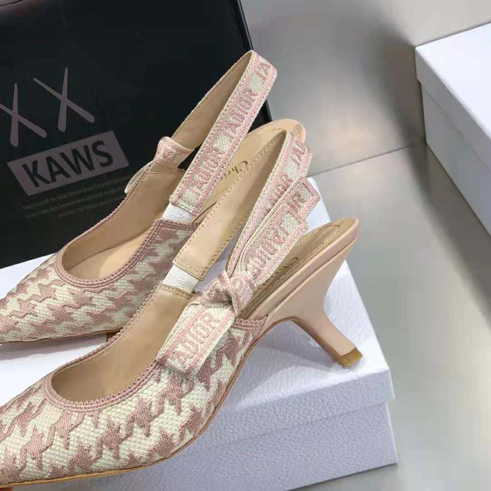 Dior Women J’Adior Slingback Pump Rose Des Vents Cotton Embroidery with Micro Houndstooth Motif - image 8