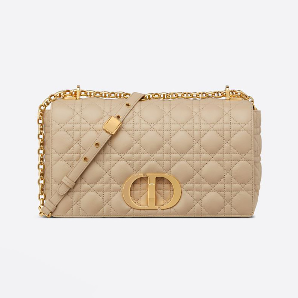Front angle of Dior Women Large Dior Caro Bag Supple Cannage Calfskin-Sandy