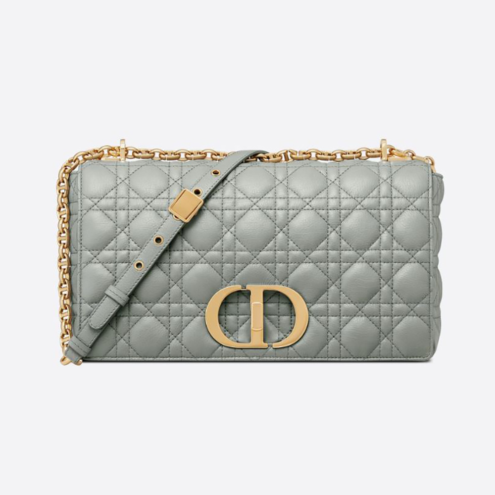 Front view of Dior Women Large Dior Caro Bag Supple Cannage Calfskin-Silver