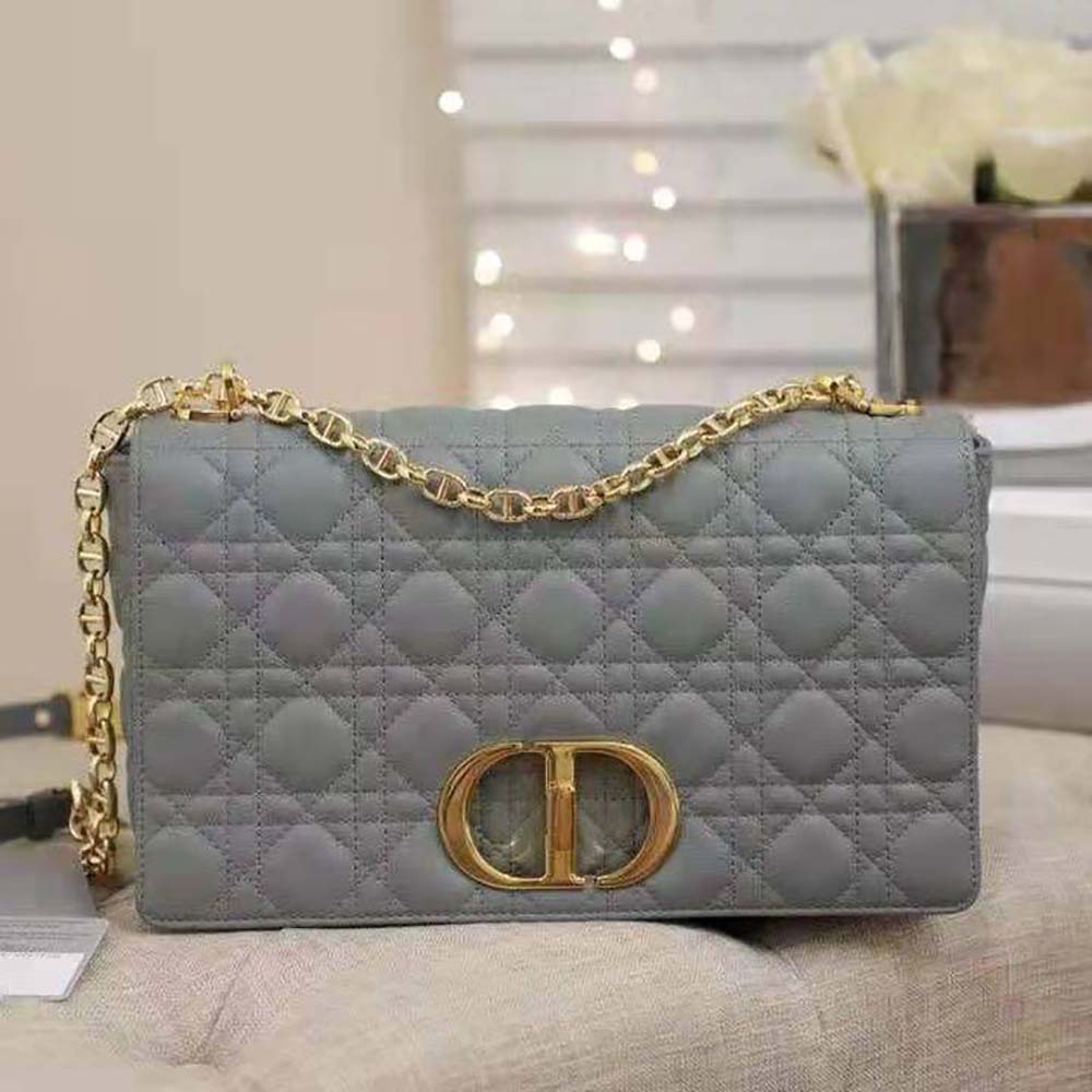 Close-up of silver-tone hardware on Dior Women Large Dior Caro Bag