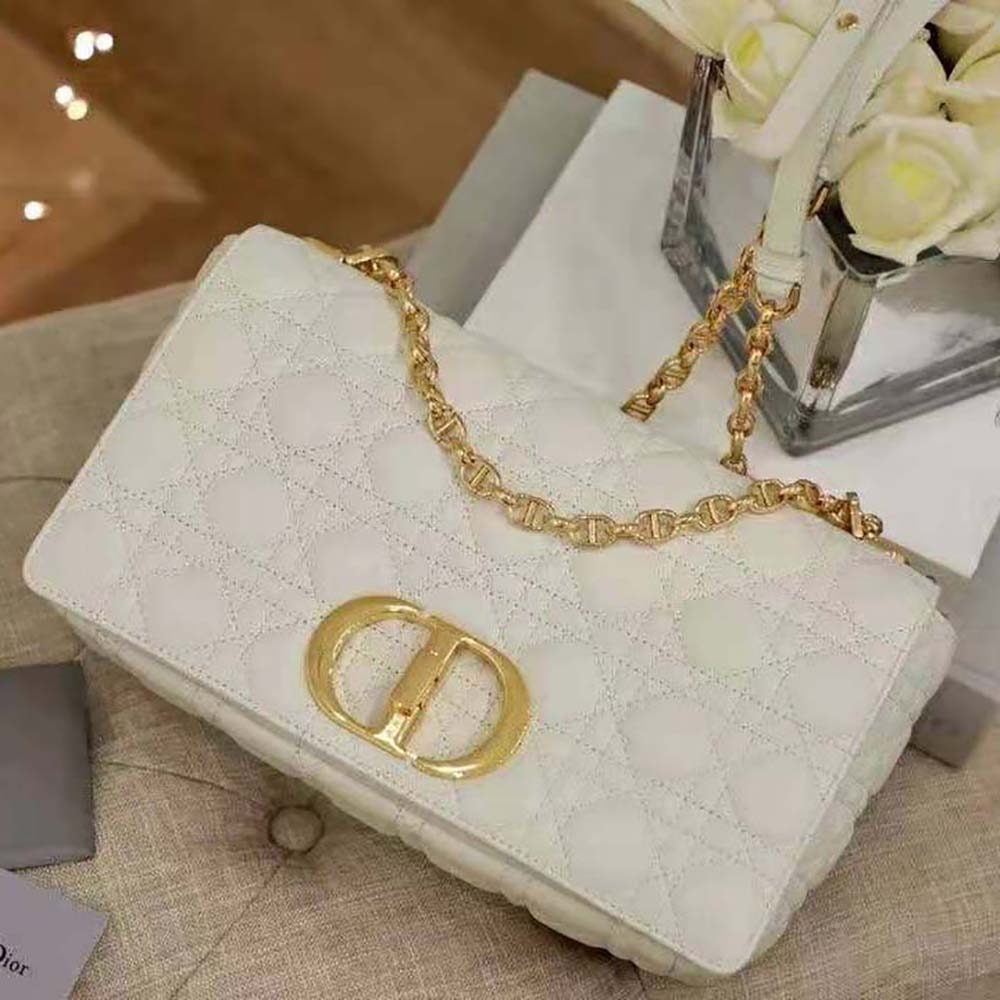Dior Women Large Dior Caro Bag Supple Cannage Calfskin-White - image 4