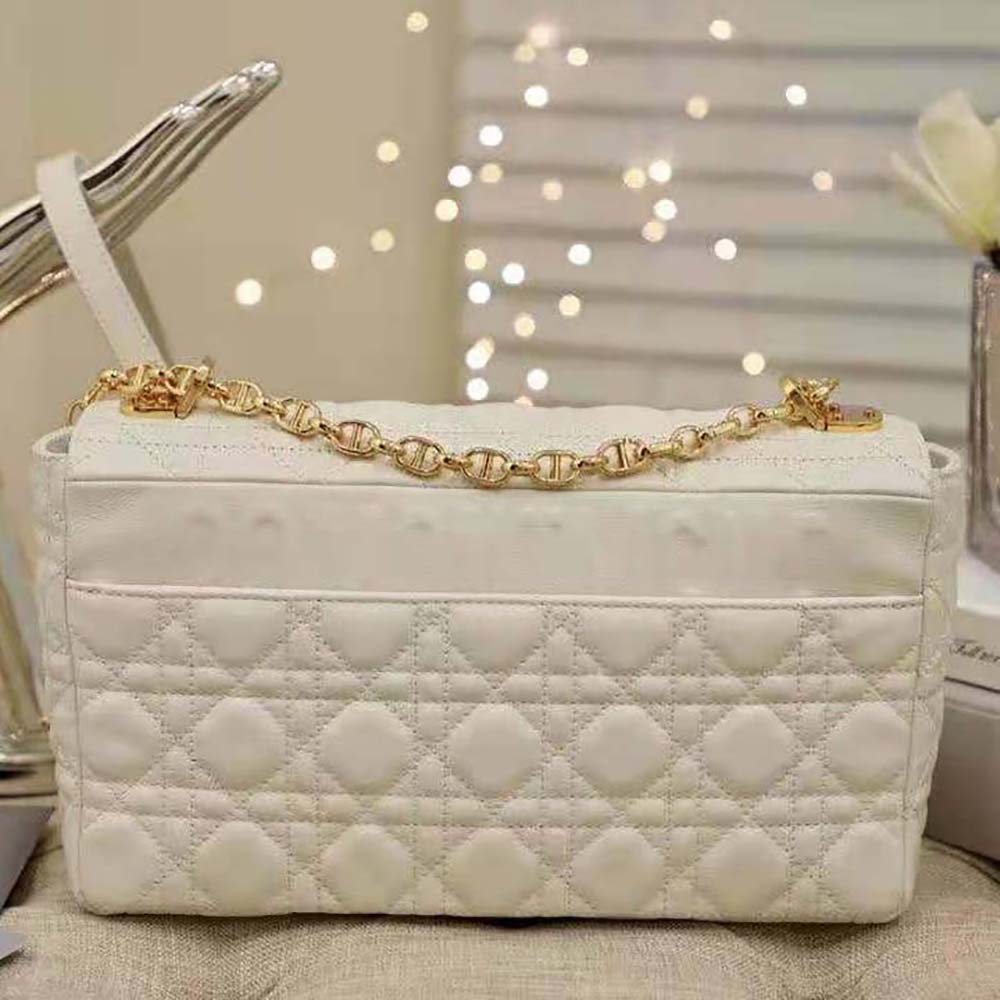 Dior Women Large Dior Caro Bag Supple Cannage Calfskin-White - image 5