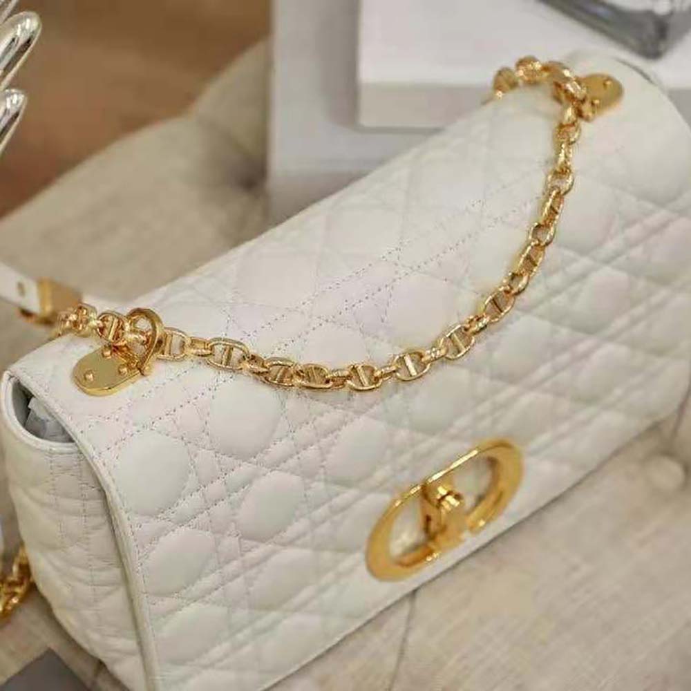 Dior Women Large Dior Caro Bag Supple Cannage Calfskin-White - image 7