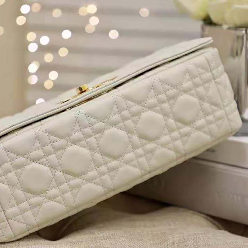 Dior Women Large Dior Caro Bag Supple Cannage Calfskin-White - image 8