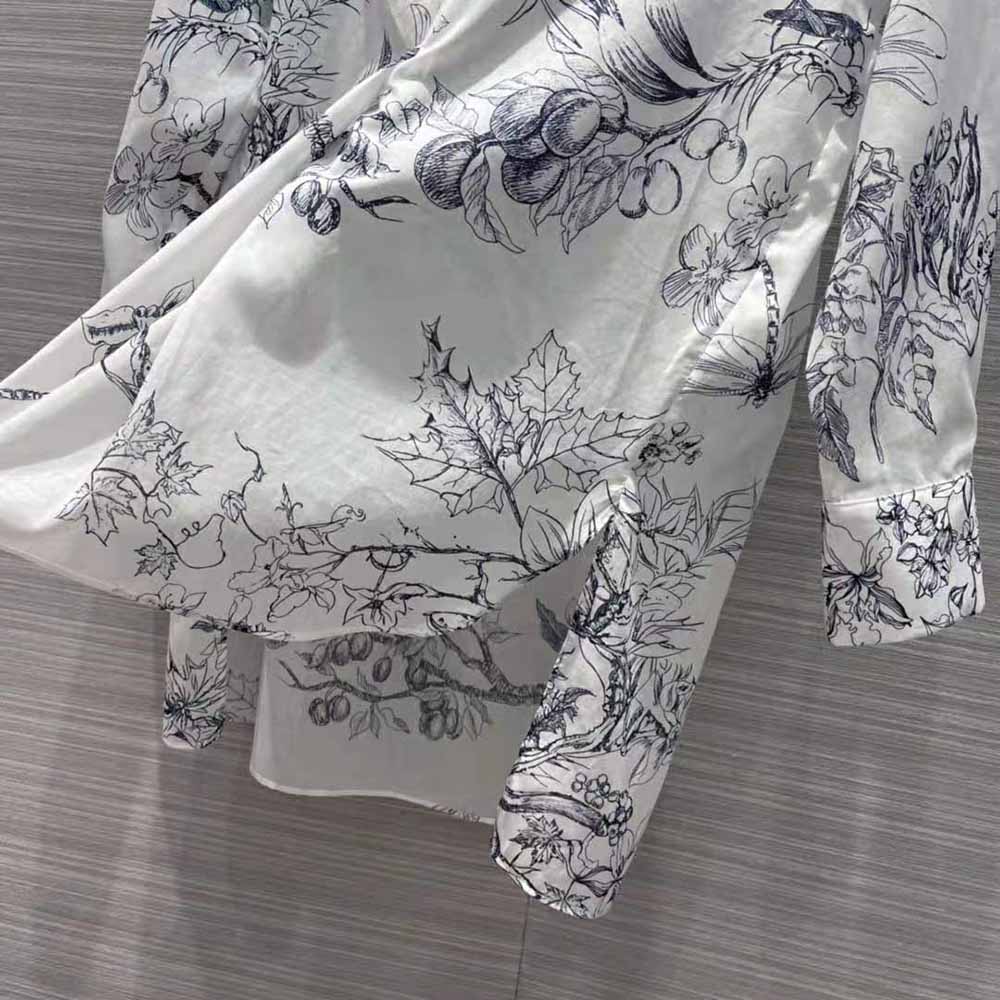 Dior Women Long Blouse Navy Blue Cotton Voile with Toile de Jouy Flowers Motif - image 8