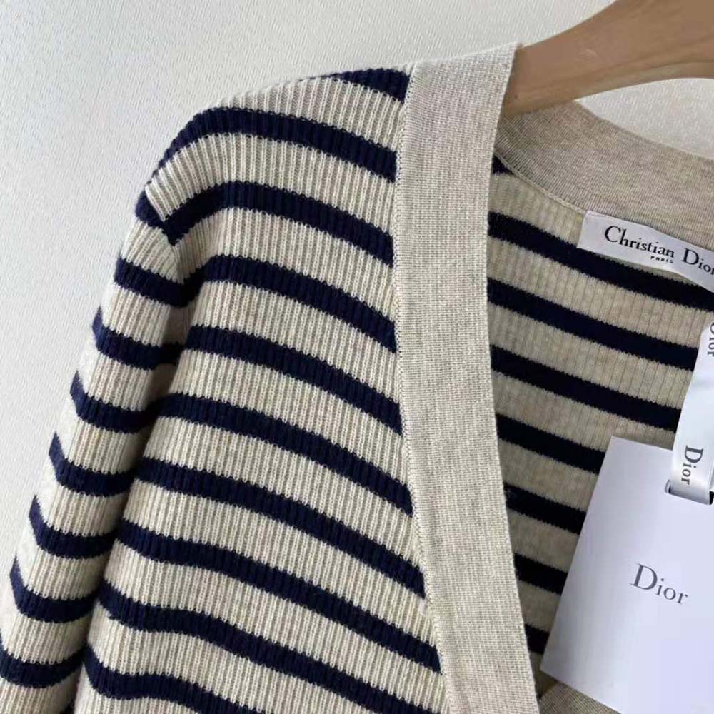 Dior Women Mariniere Buttoned Cardigan Navy Blue Linen Cashmere and Silk Knit - image 5