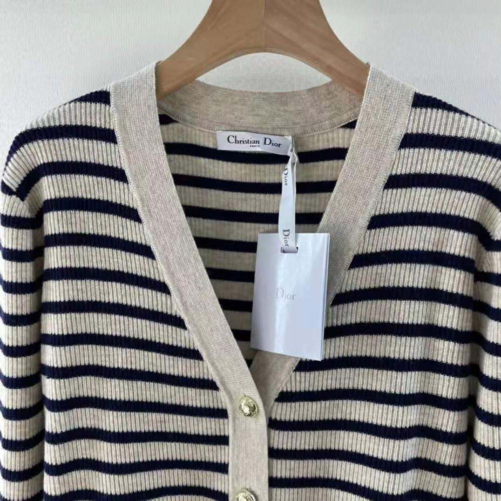 Dior Women Mariniere Buttoned Cardigan Navy Blue Linen Cashmere and Silk Knit - image 4