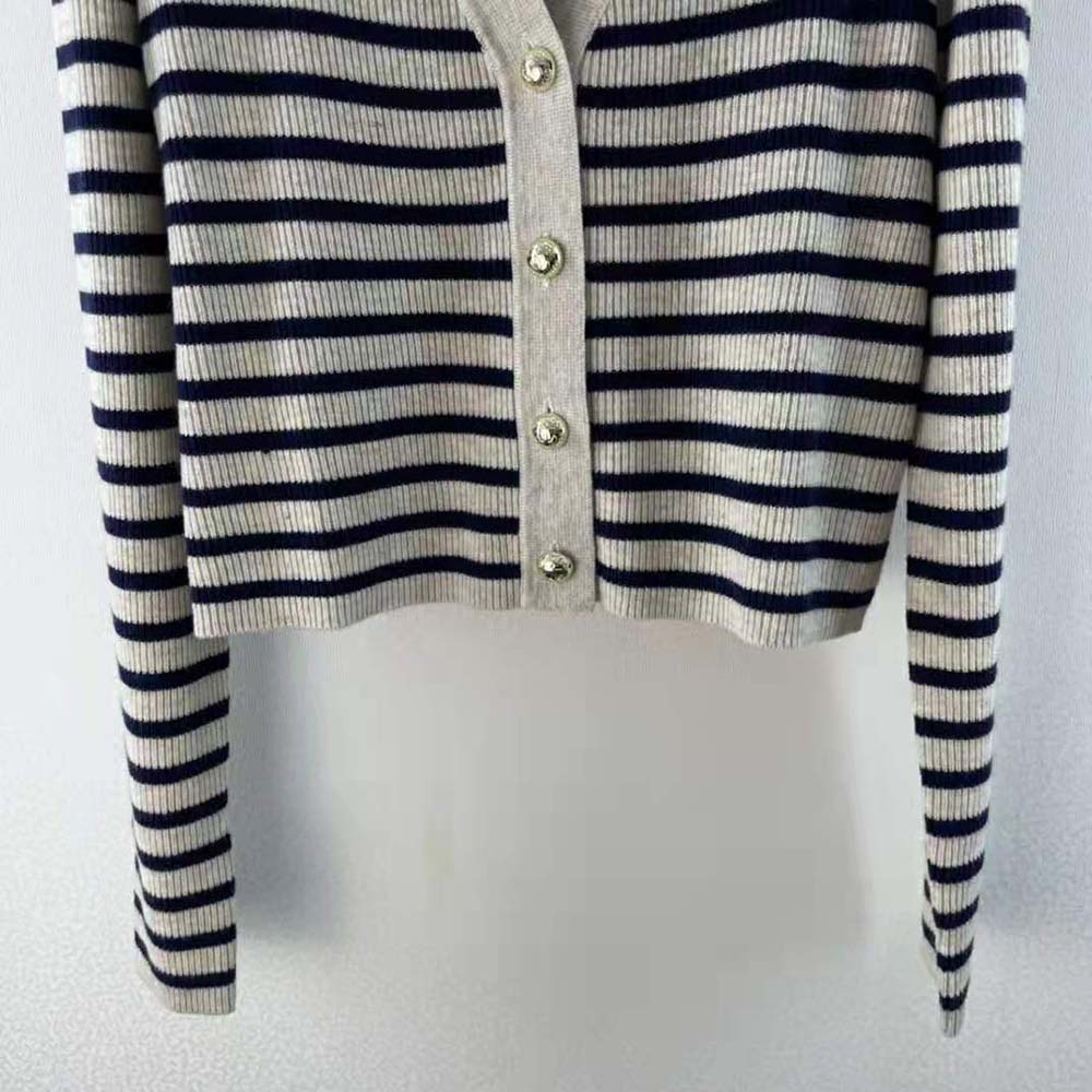 Dior Women Mariniere Buttoned Cardigan Navy Blue Linen Cashmere and Silk Knit - image 6