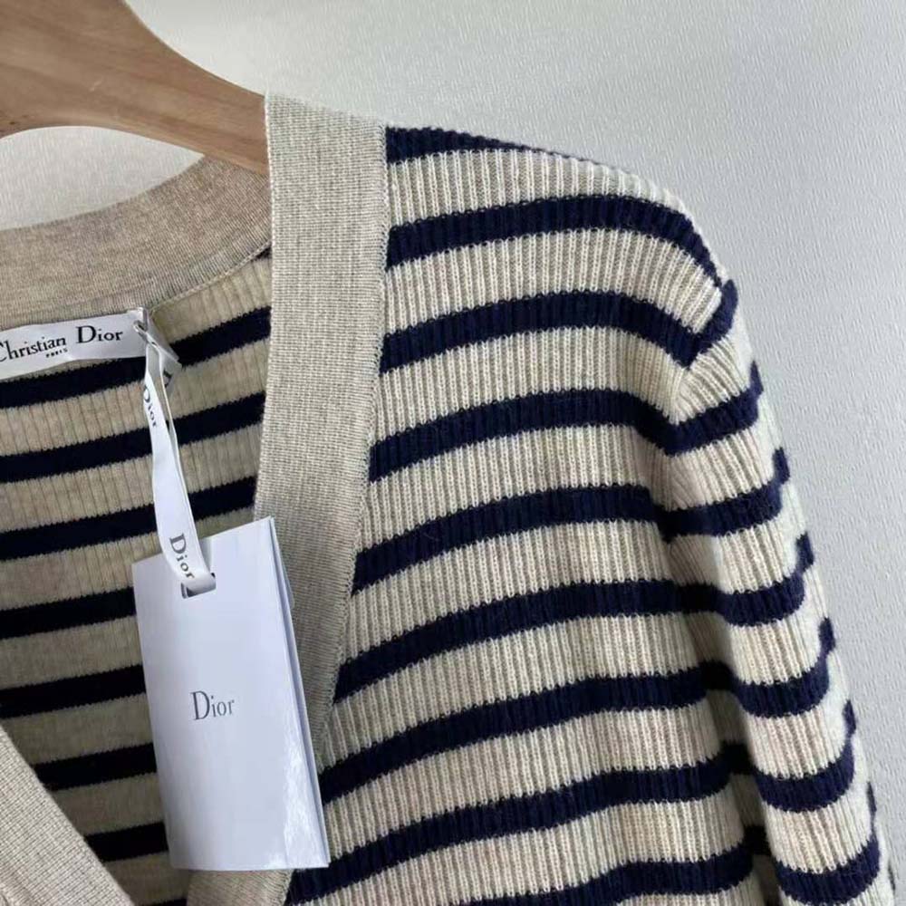 Dior Women Mariniere Buttoned Cardigan Navy Blue Linen Cashmere and Silk Knit - image 8