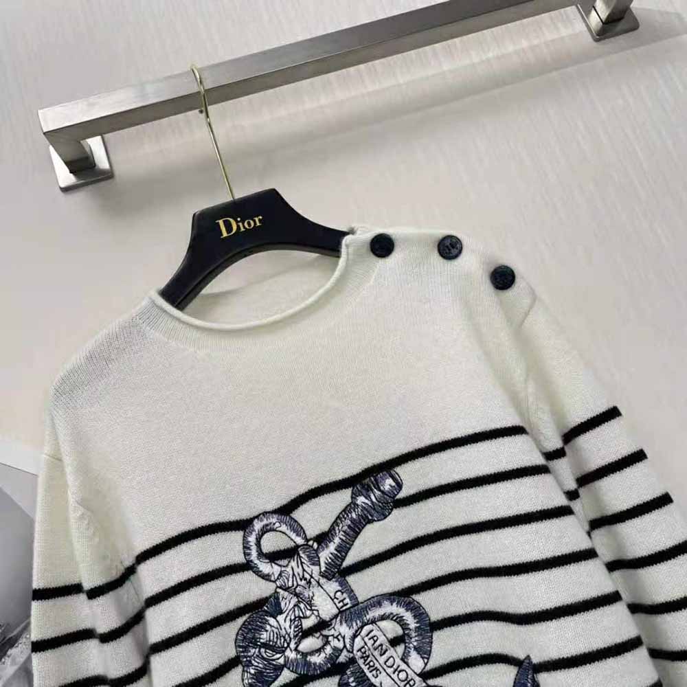 Dior Women Mariniere Embroidered Sweater Ecru Cashmere Knit - image 5