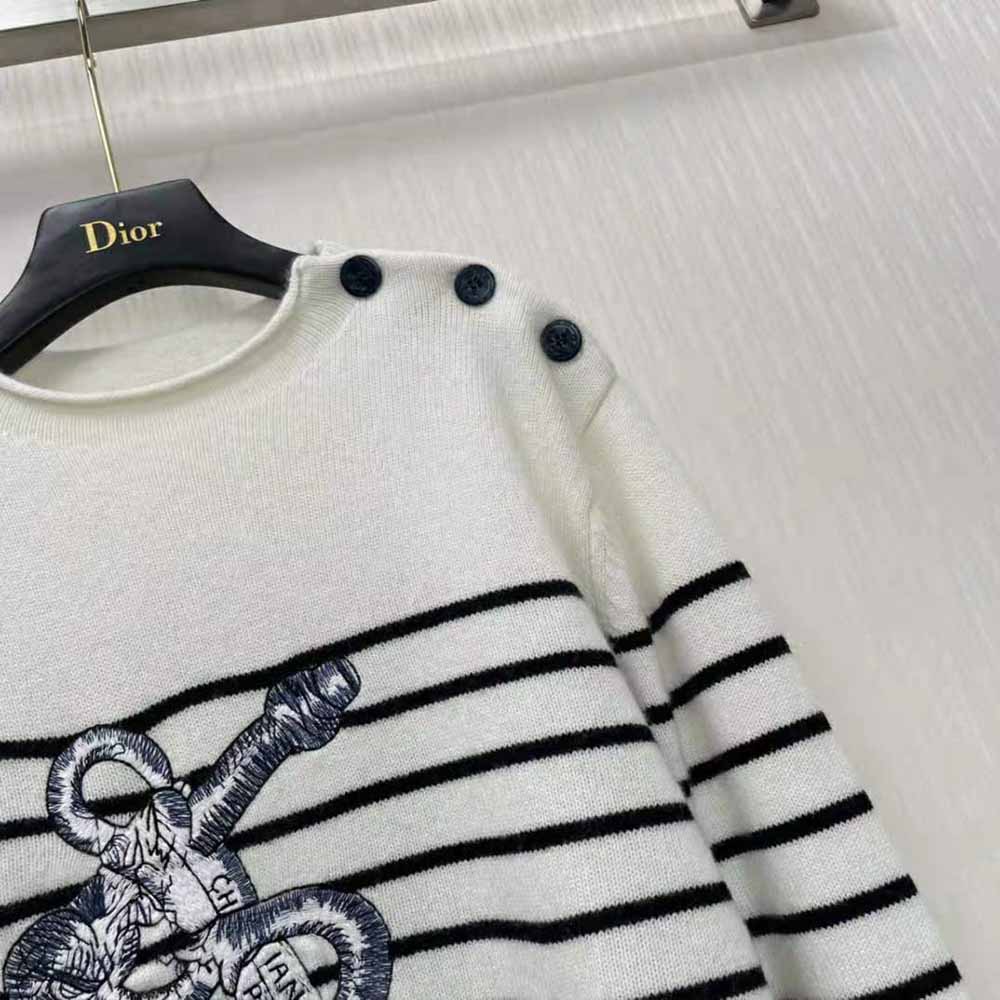 Dior Women Mariniere Embroidered Sweater Ecru Cashmere Knit - image 6