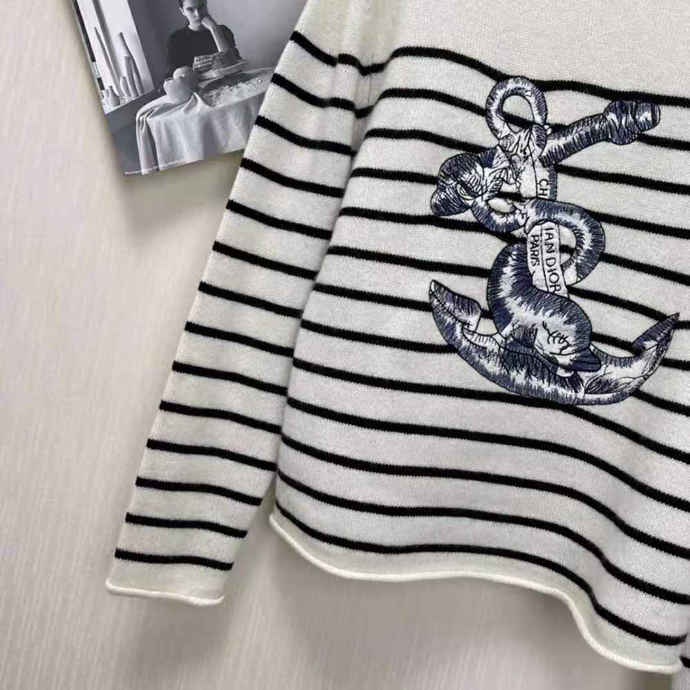 Dior Women Mariniere Embroidered Sweater Ecru Cashmere Knit - image 7