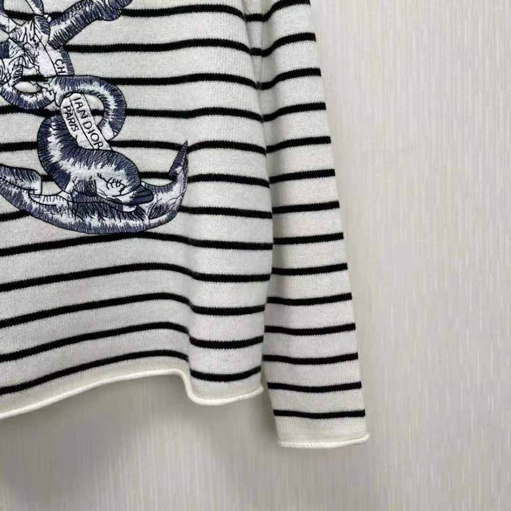 Dior Women Mariniere Embroidered Sweater Ecru Cashmere Knit - image 9