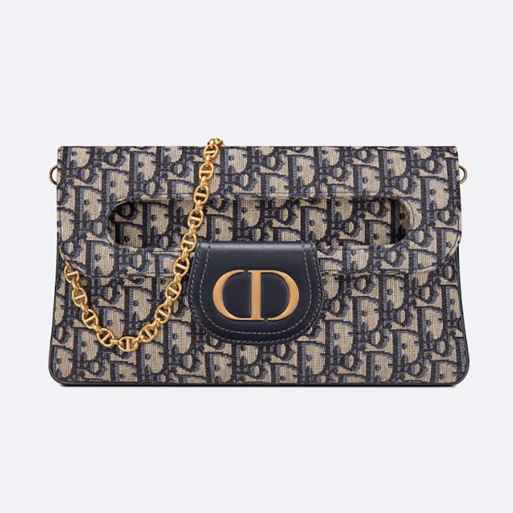 Front view of Dior Women Medium Diordouble Bag Blue Dior Oblique Jacquard