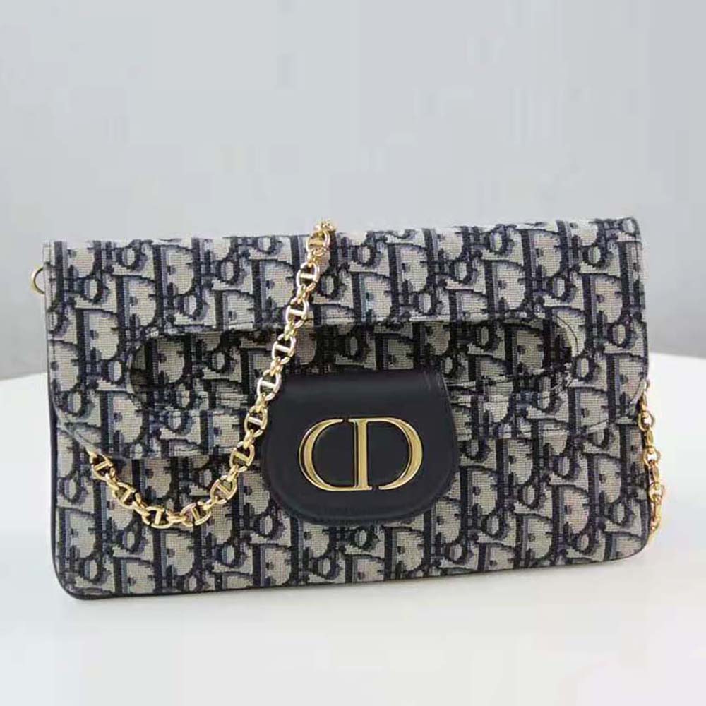 Close-up of Dior signature silver-tone hardware on the bag