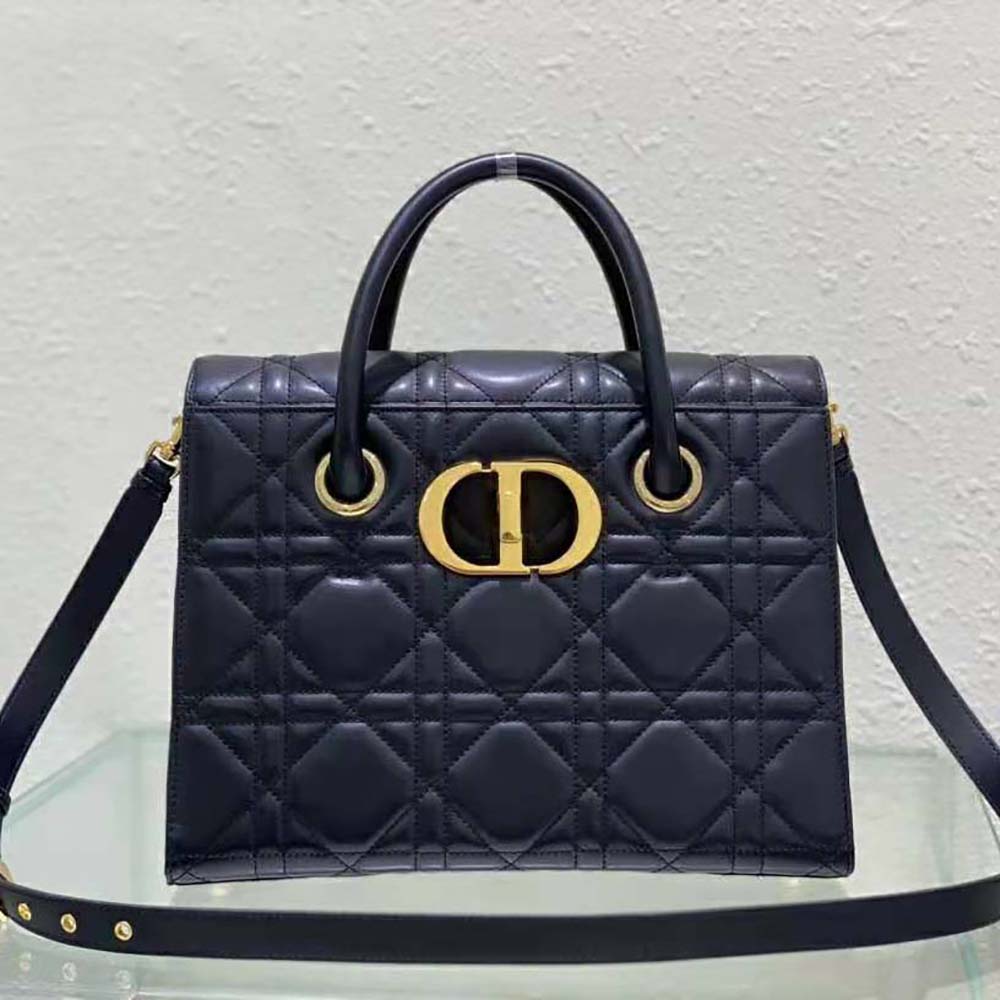 Close-up of macrocannage stitching detail on Dior Women Medium ST Honore Tote