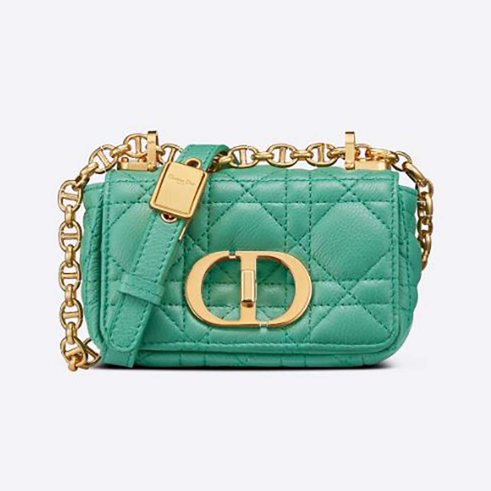 Front angle of Dior Women Micro Dior Caro Bag Cloud Blue Supple Cannage Calfskin