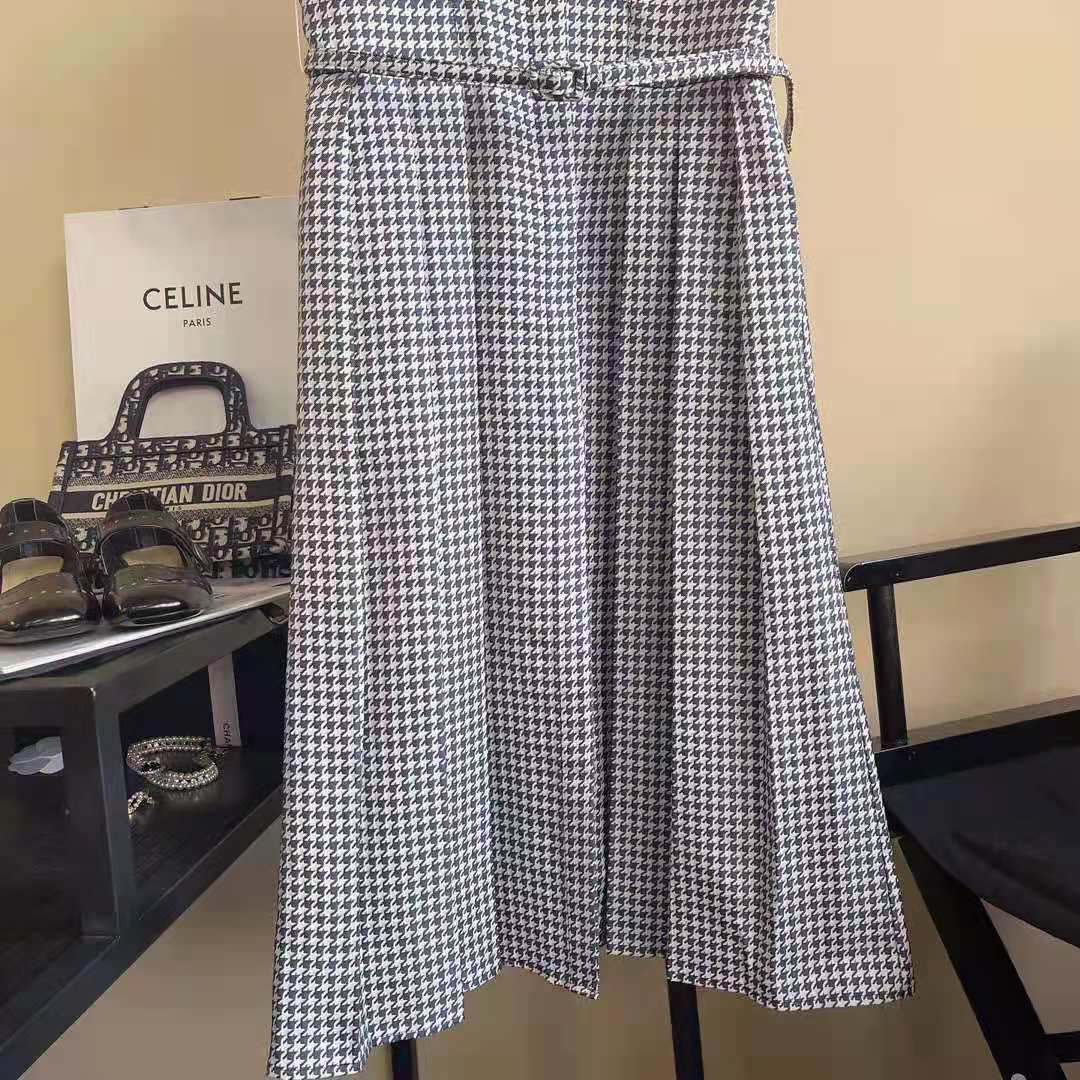 Dior Women Mid-Length Belted Dress Black and White Technical Cotton Jacquard and Silk - image 8