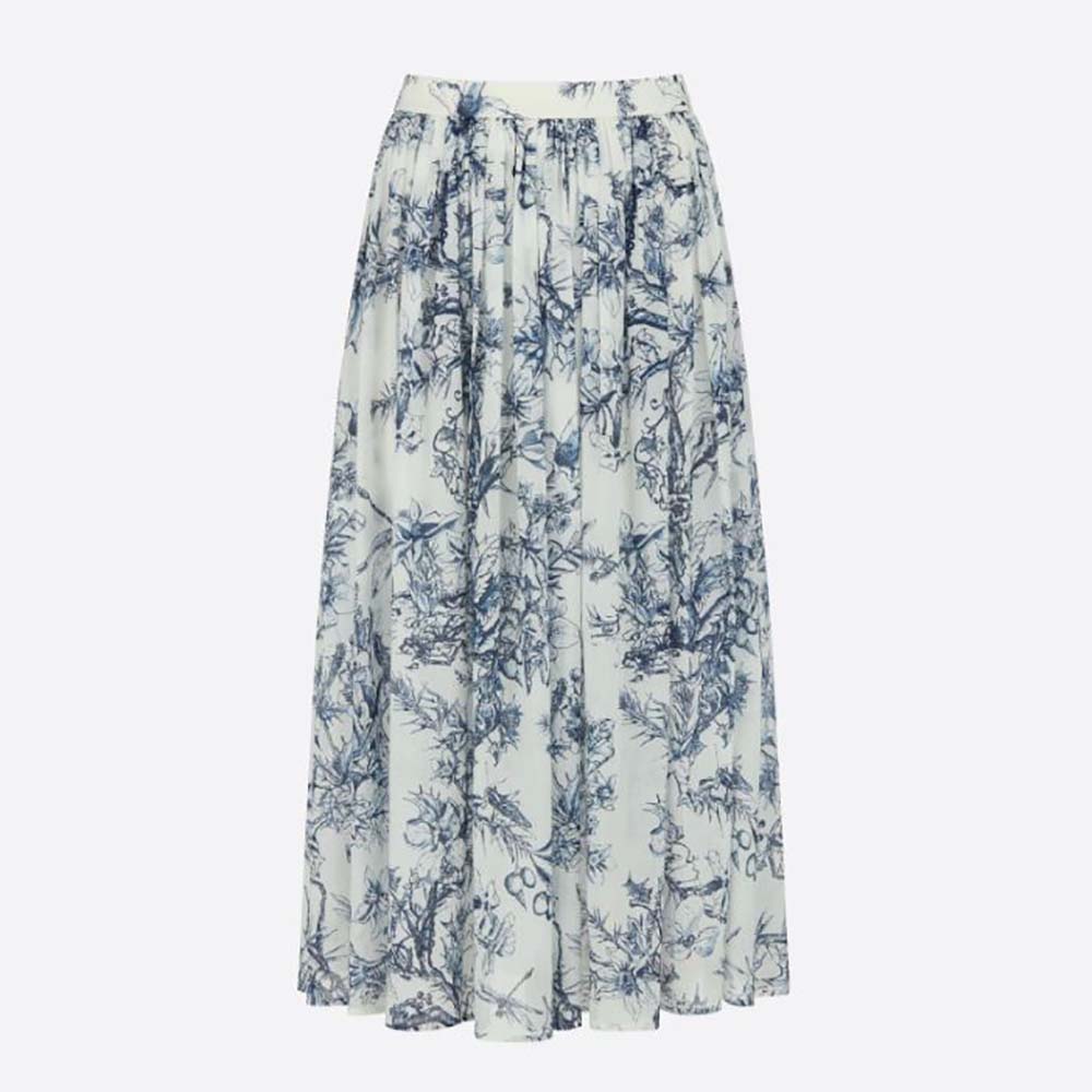 Front view of Dior Women Mid-Length Skirt Navy Blue Cotton Muslin