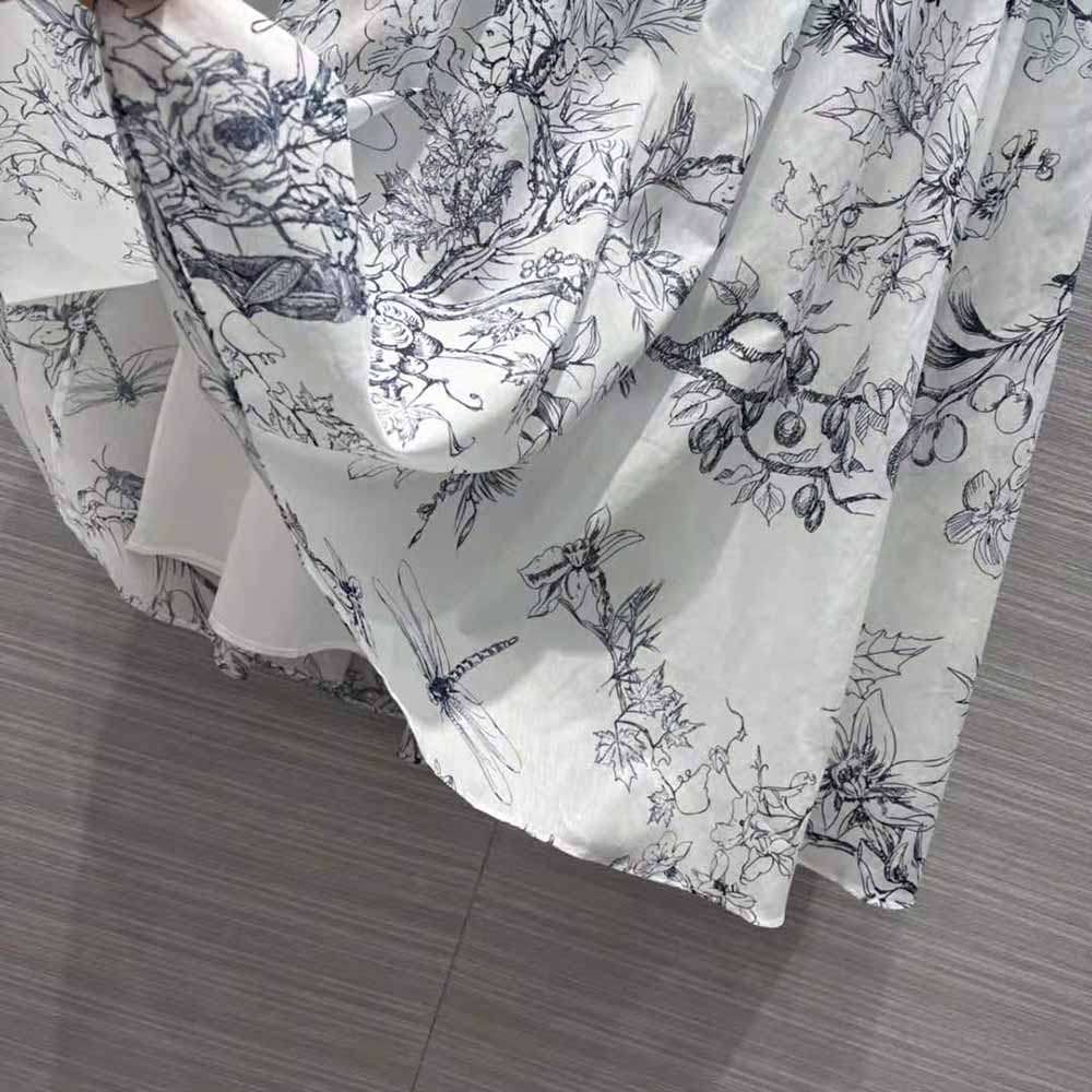 Dior Women Mid-Length Skirt Navy Blue Cotton Muslin with Toile de Jouy Flowers Motif - image 9