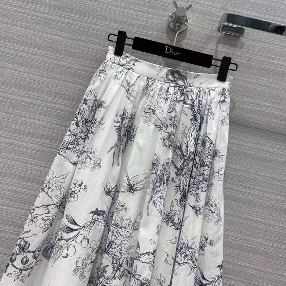 Dior Women Mid-Length Skirt Navy Blue Cotton Muslin with Toile de Jouy Flowers Motif - image 4