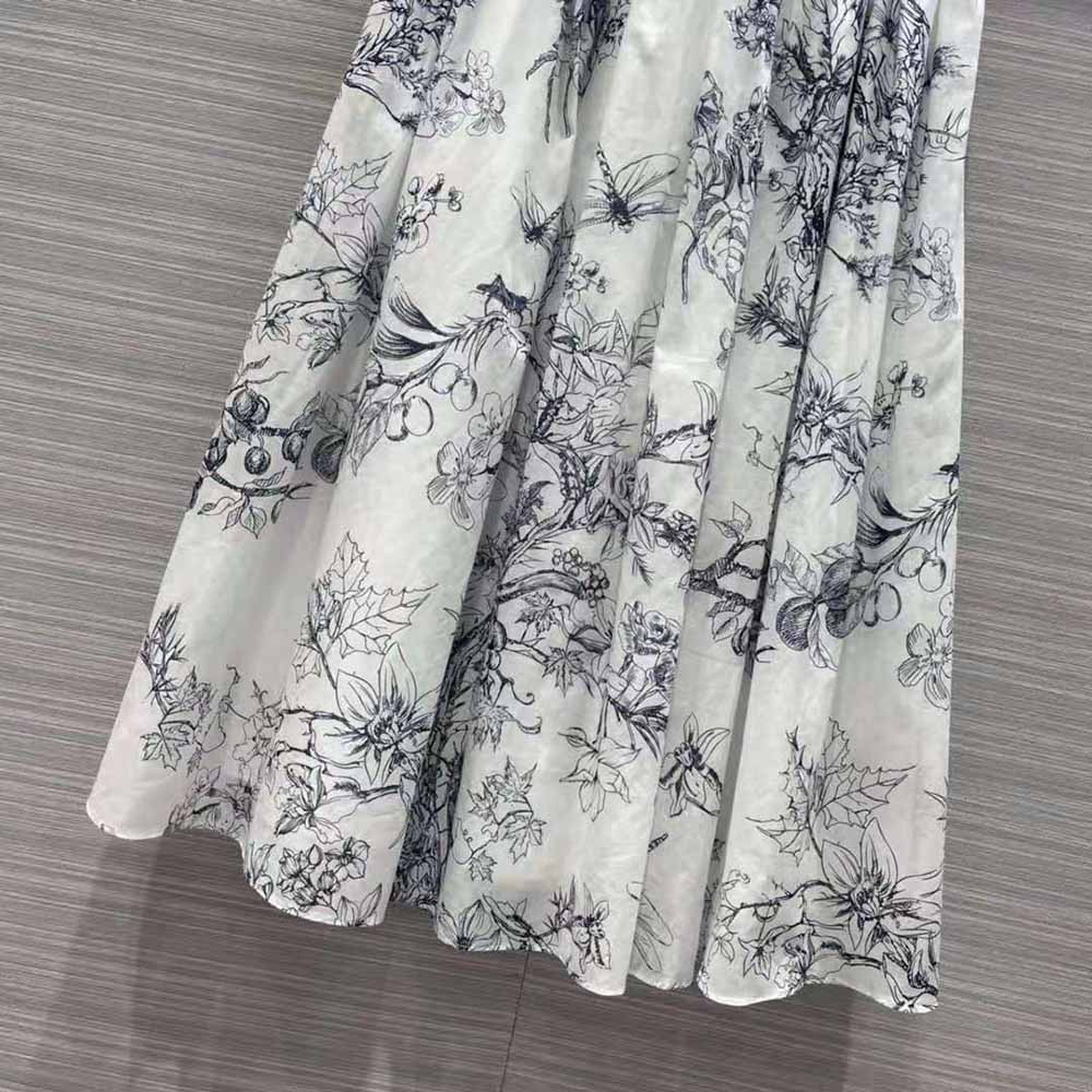 Dior Women Mid-Length Skirt Navy Blue Cotton Muslin with Toile de Jouy Flowers Motif - image 7