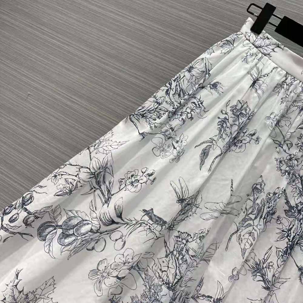 Dior Women Mid-Length Skirt Navy Blue Cotton Muslin with Toile de Jouy Flowers Motif - image 8
