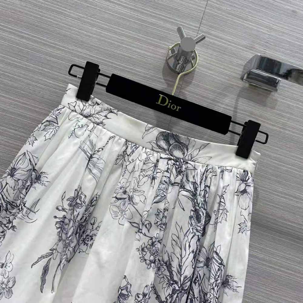 Dior Women Mid-Length Skirt Navy Blue Cotton Muslin with Toile de Jouy Flowers Motif - image 5