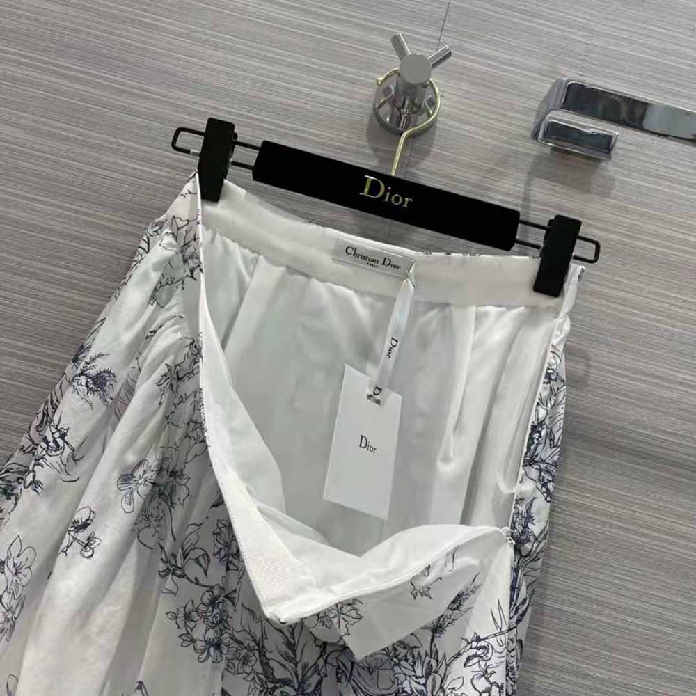 Dior Women Mid-Length Skirt Navy Blue Cotton Muslin with Toile de Jouy Flowers Motif - image 6