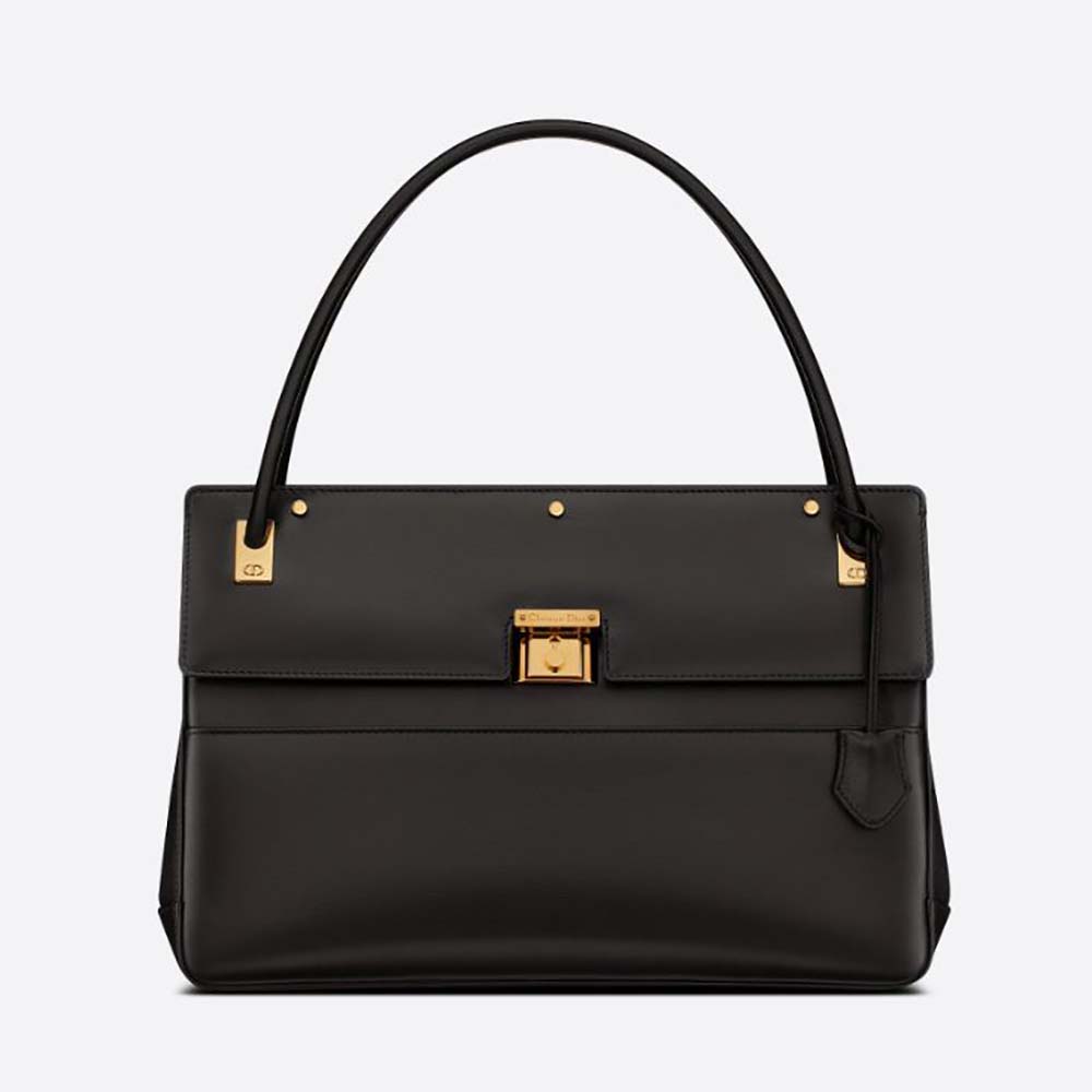 Front view of Dior Women Parisienne Bag Black Smooth Calfskin