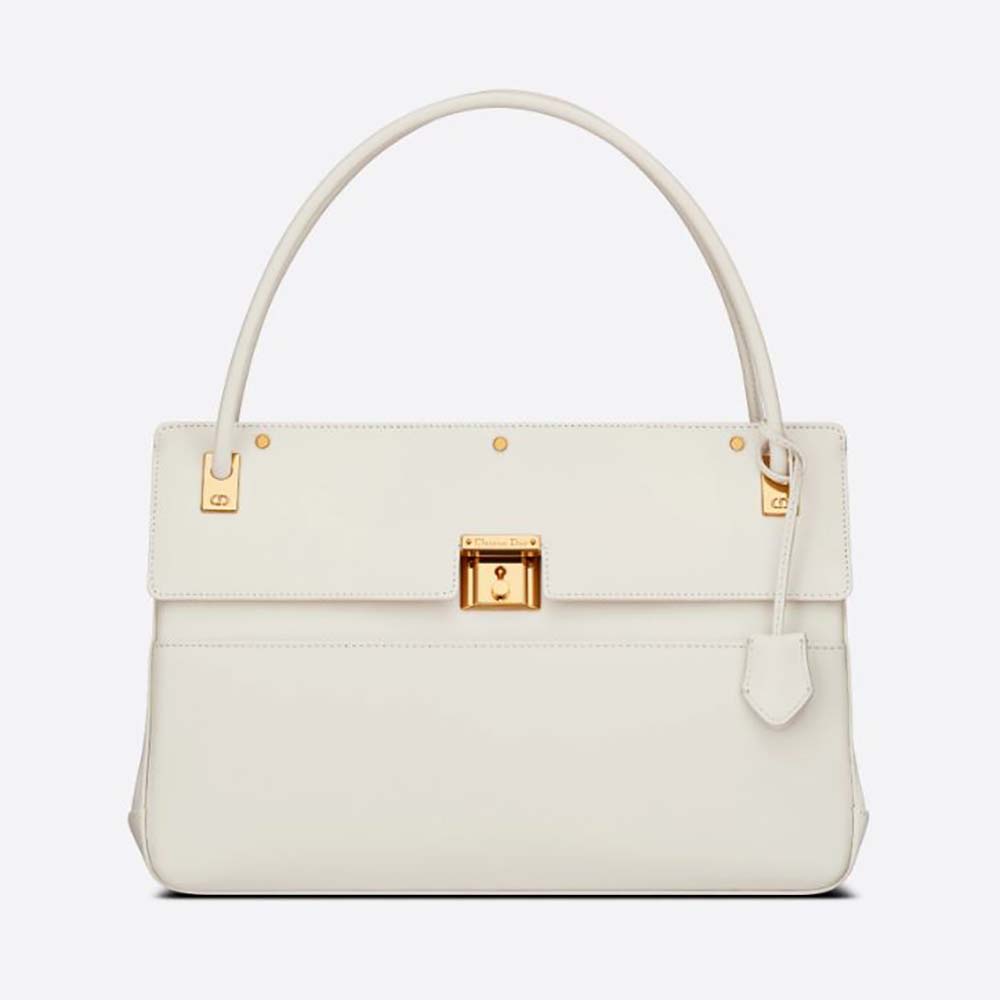 Front view of Dior Women Parisienne Bag Latte Smooth Calfskin-White
