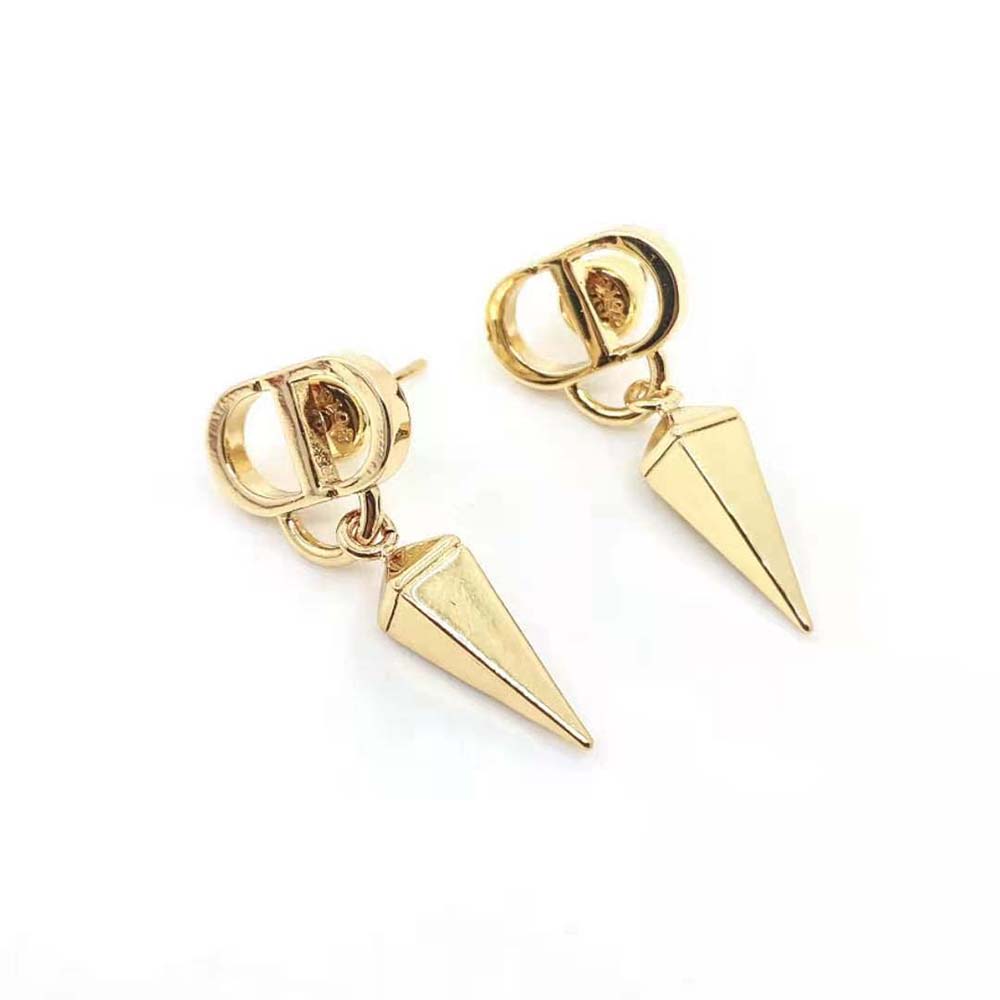 Side profile of Dior Women Petit CD Earrings Gold-Finish Metal highlighting compact silhouette