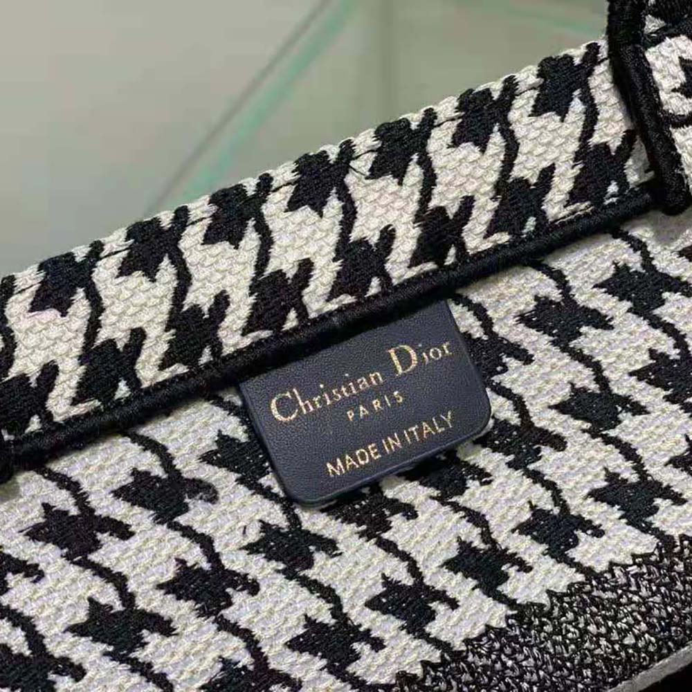 Dior Women Small Dior Book Tote Black and White Houndstooth Embroidery - image 9