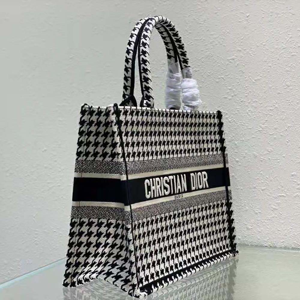 Dior Women Small Dior Book Tote Black and White Houndstooth Embroidery - image 4