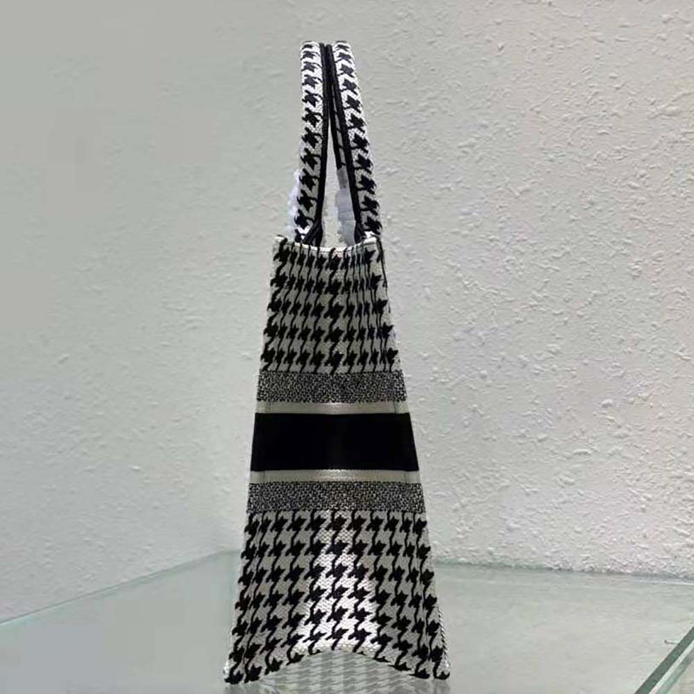 Dior Women Small Dior Book Tote Black and White Houndstooth Embroidery - image 5