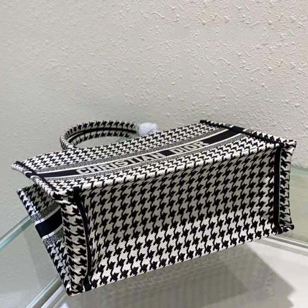 Dior Women Small Dior Book Tote Black and White Houndstooth Embroidery - image 7