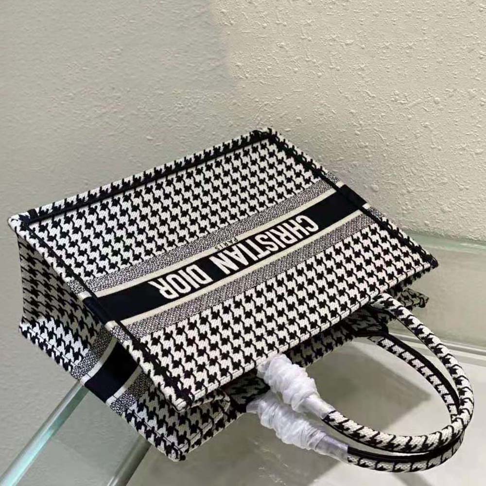 Dior Women Small Dior Book Tote Black and White Houndstooth Embroidery - image 6