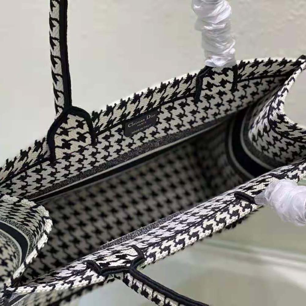 Dior Women Small Dior Book Tote Black and White Houndstooth Embroidery - image 8