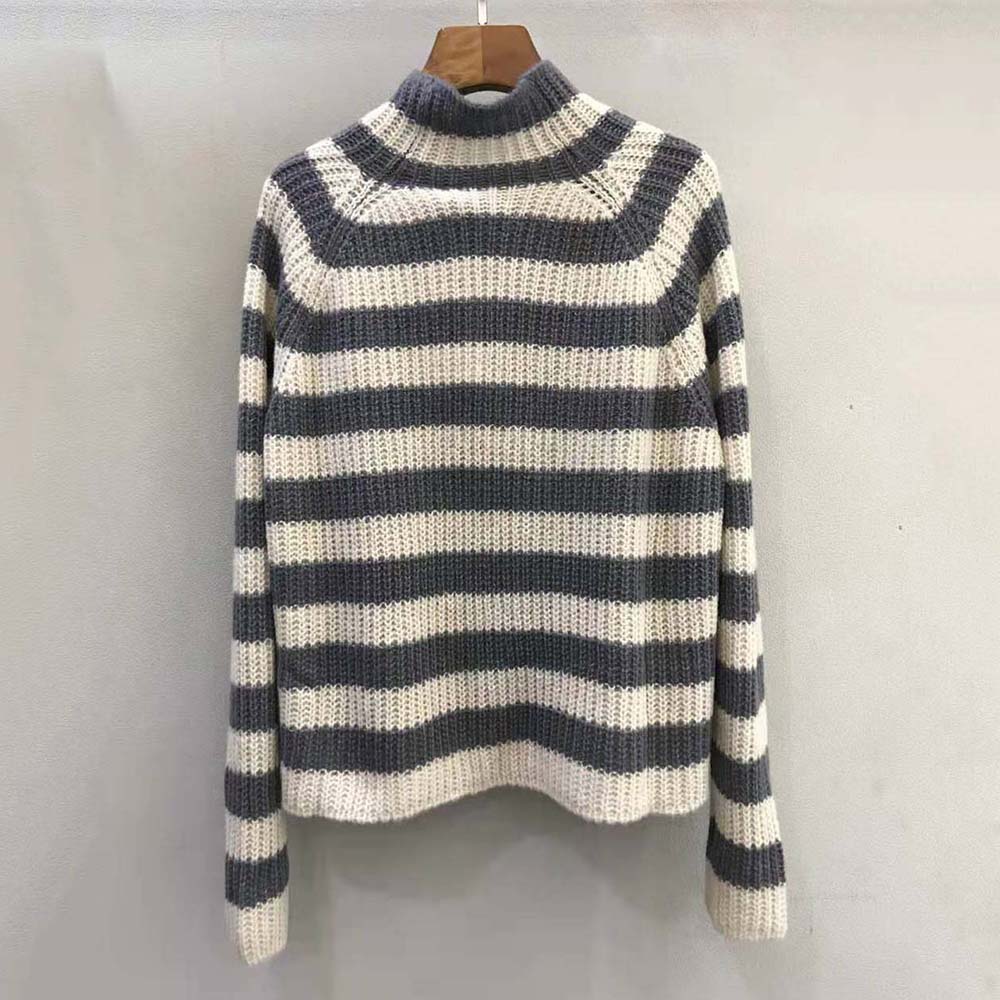 Side angle showing stand collar and knit texture of Dior Women Stand Collar Sweater