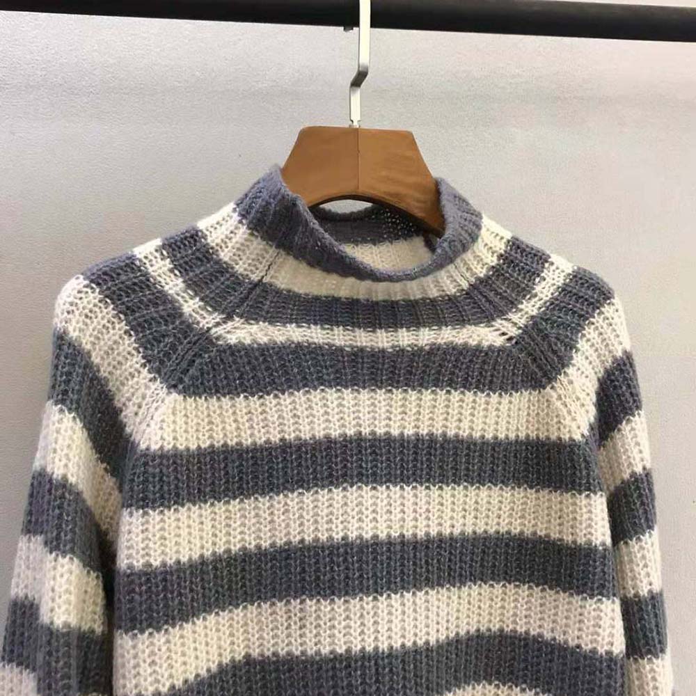 Dior Women Stand Collar Sweater Gray and Ecru D-Stripes Alpaca Cashmere and Silk Knit - image 4