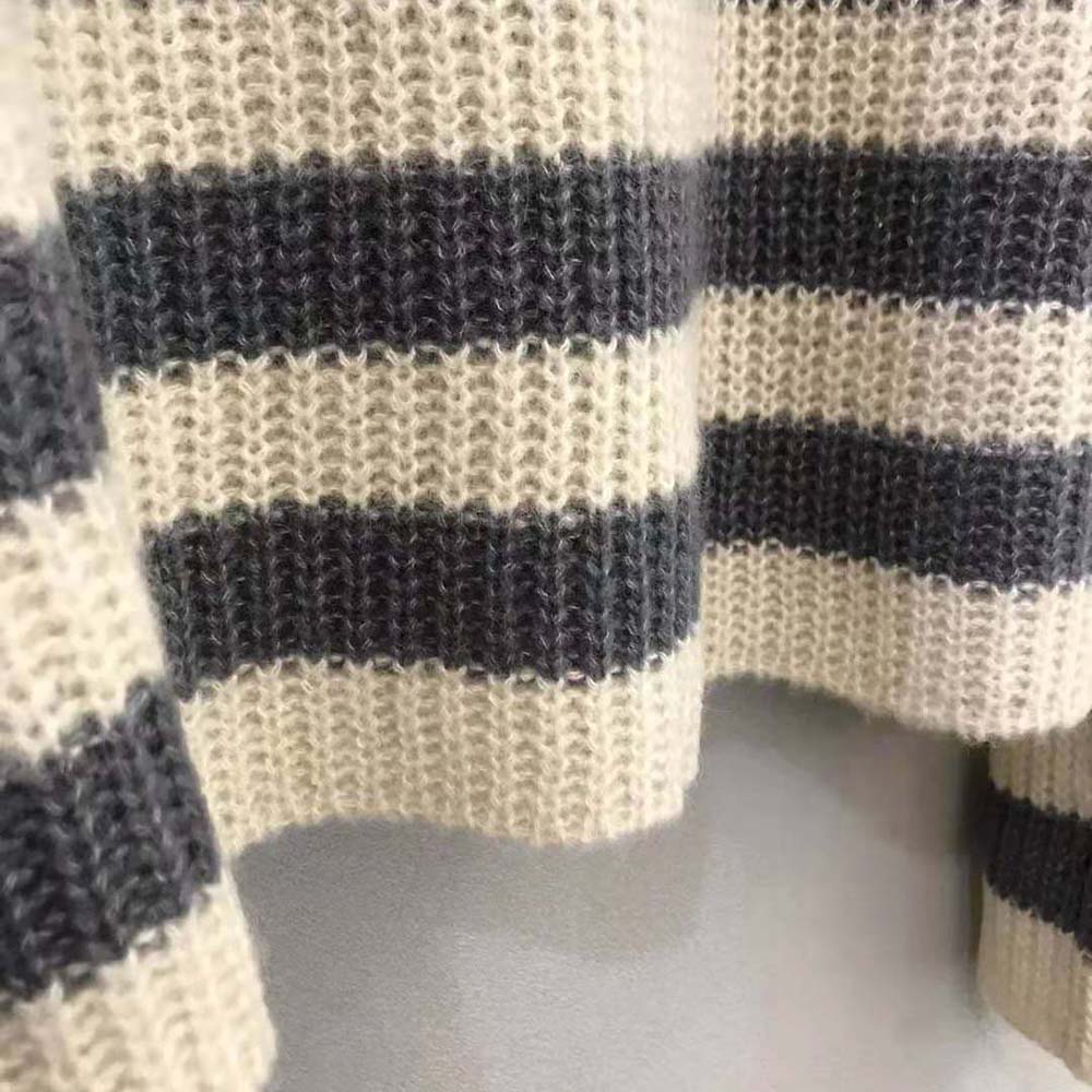 Dior Women Stand Collar Sweater Gray and Ecru D-Stripes Alpaca Cashmere and Silk Knit - image 8