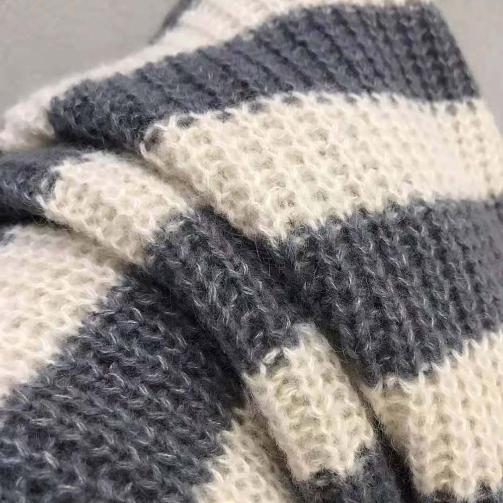 Dior Women Stand Collar Sweater Gray and Ecru D-Stripes Alpaca Cashmere and Silk Knit - image 7