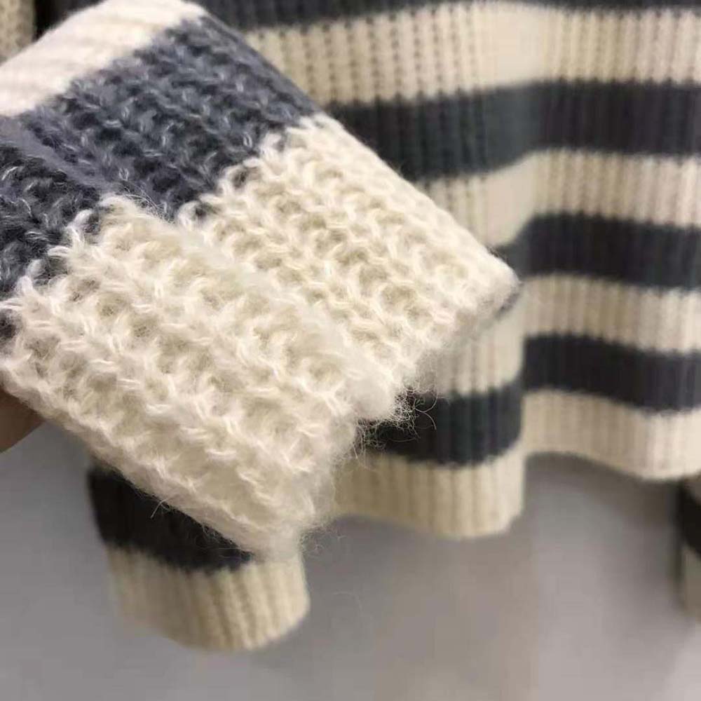 Dior Women Stand Collar Sweater Gray and Ecru D-Stripes Alpaca Cashmere and Silk Knit - image 6