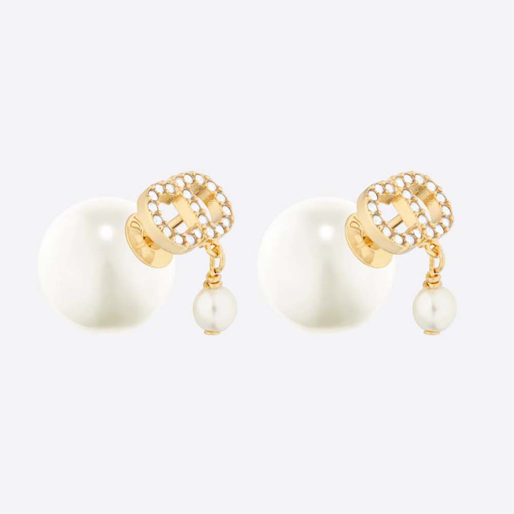 Front view of Dior Women Tribales Earrings Gold-Finish Metal-White