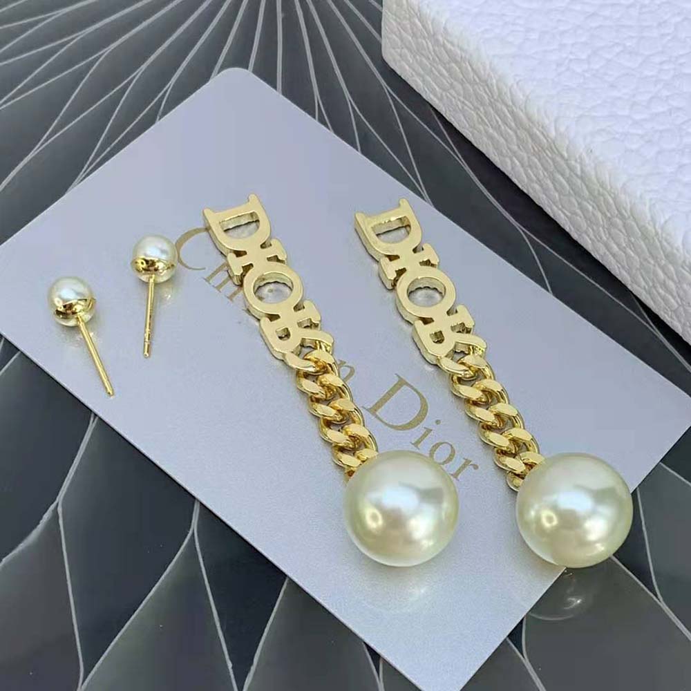 Dior Women Tribales Earrings Gold-Finish Metal with White Resin Pearls - image 4