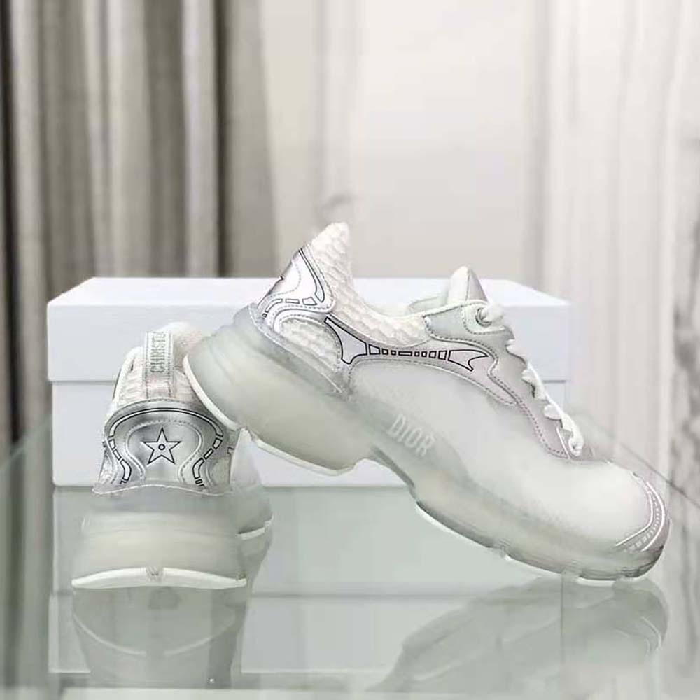 Close-up of silver leather detail on Dior Women Vibe Sneaker