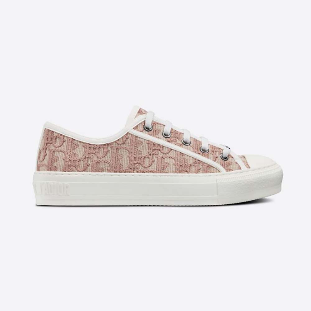 Side view of Dior Women Walk N Dior Sneaker Nude Dior Oblique Embroidered Cotton