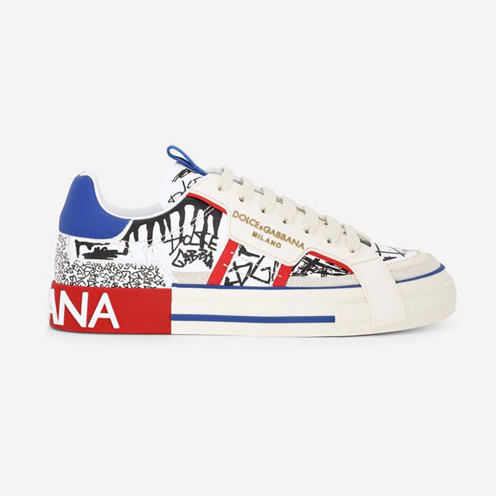 Side profile of Dolce Gabbana D&G Men Graffiti-Print Calfskin Custom 2.Zero Sneakers