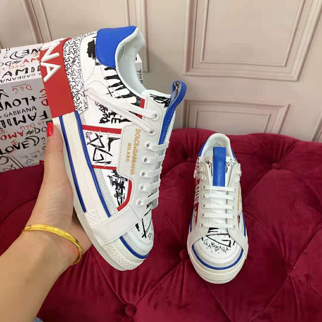 Dolce Gabbana D&G Men Graffiti-Print Calfskin Custom 2.Zero Sneakers - image 6