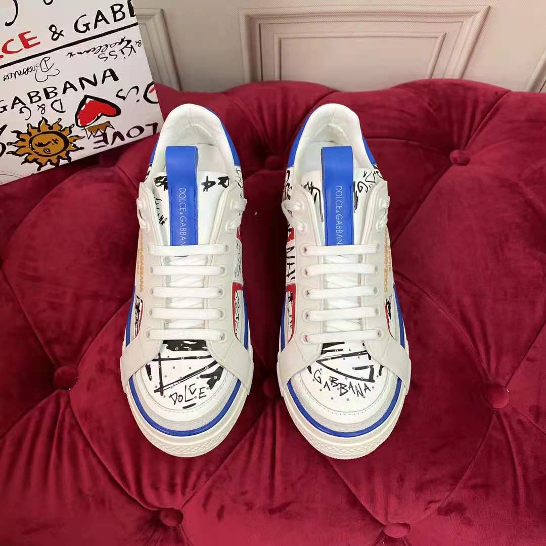 Dolce Gabbana D&G Men Graffiti-Print Calfskin Custom 2.Zero Sneakers - image 4